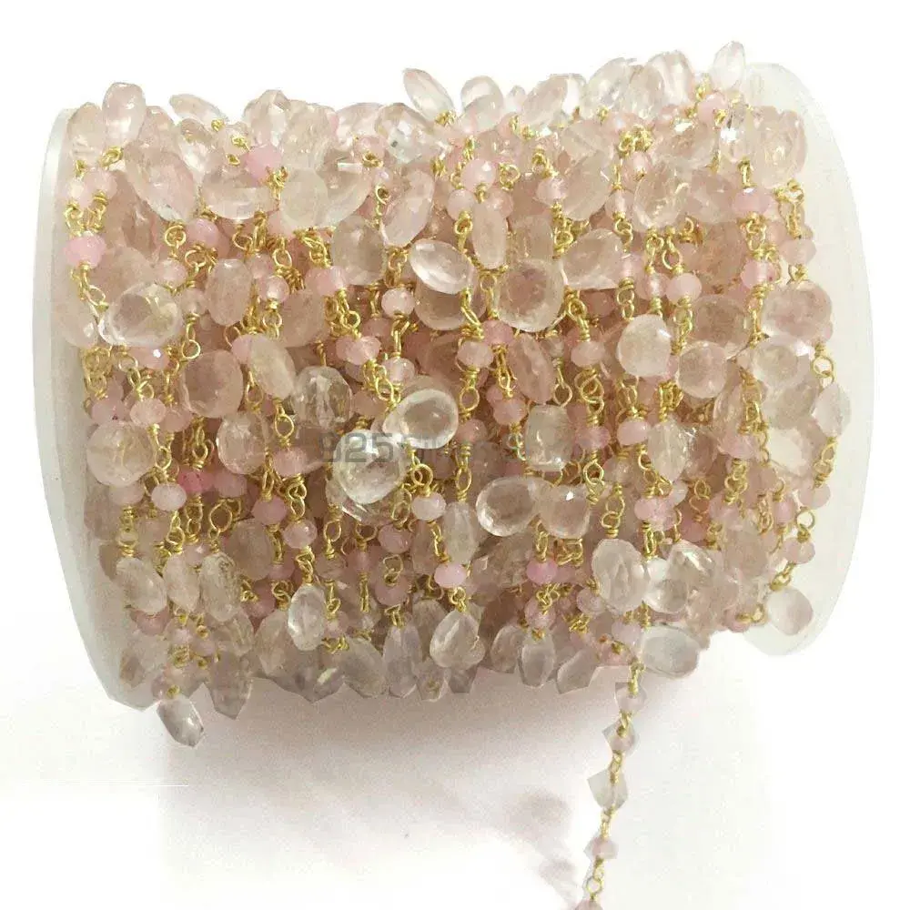 Rose Quartz Gemstone Rosary Chain. "Wire Wrapped 1 Feet Roll Chain" 925RC221_1