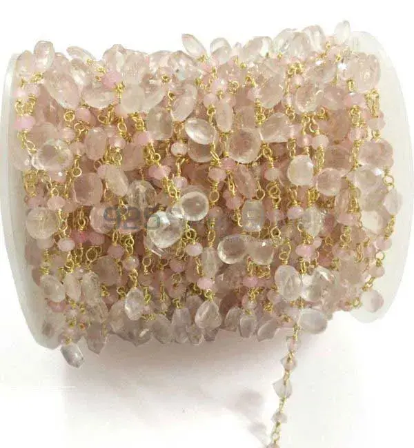 Rose Quartz Gemstone Rosary Chain. "Wire Wrapped 1 Feet Roll Chain" 925RC221_2