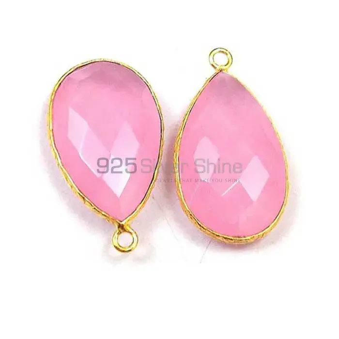Rose Quartz Pear Gemstone Single Bail Bezel Sterling Silver Gold Vermeil Connector 925GC167_0