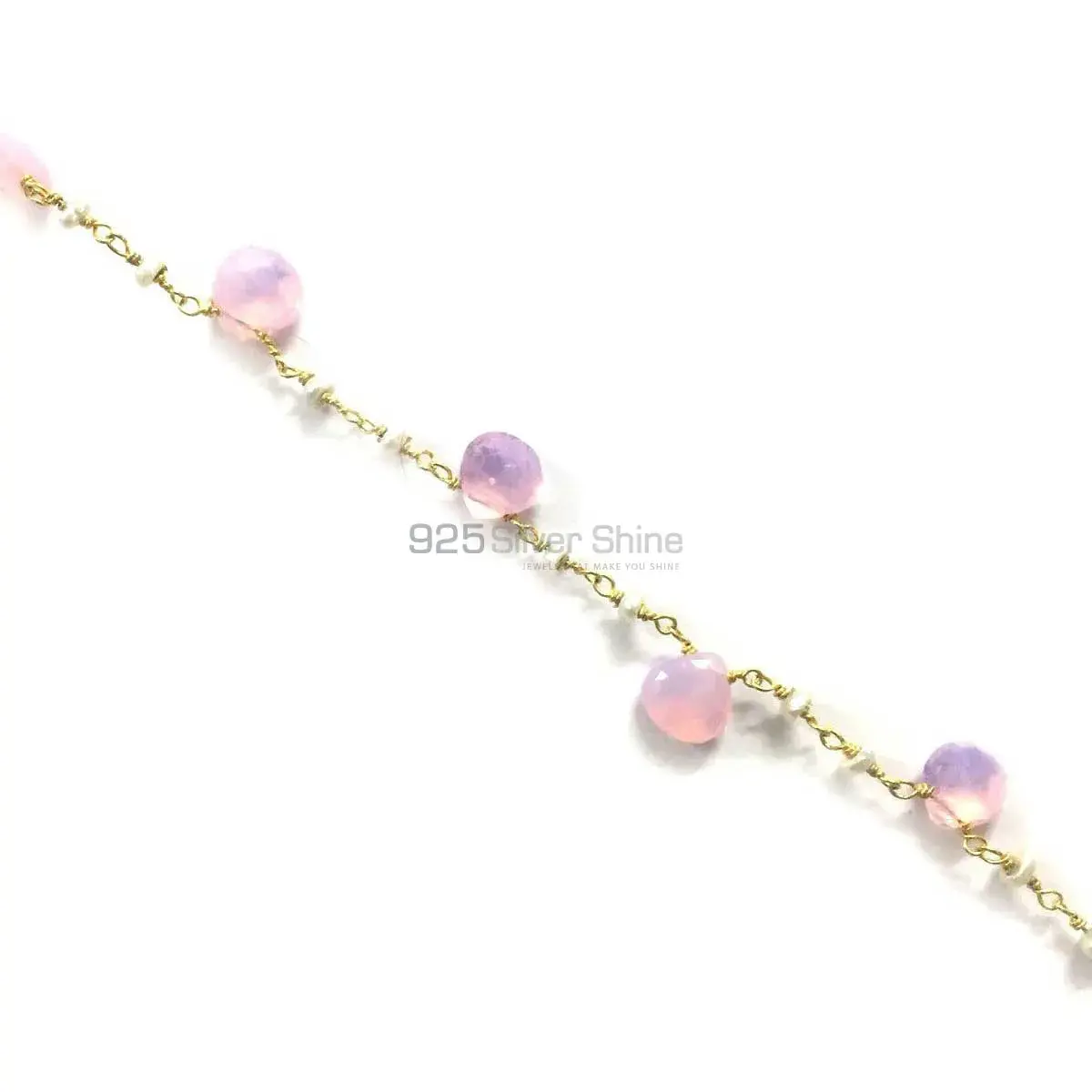 Rose Quartz Pearl Gemstone Rosary Chain. "Wire Wrapped 1 Feet Roll Chain" 925RC217_2