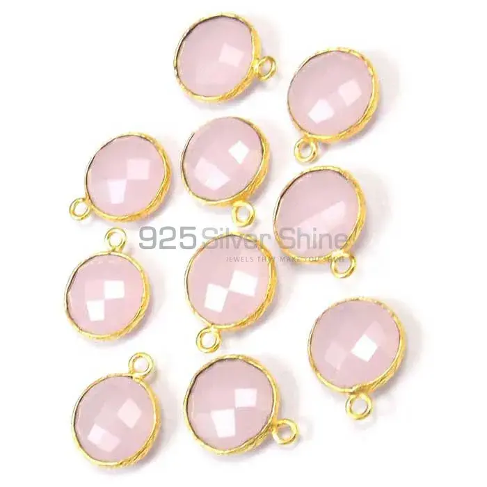 Rose Quartz Round Gemstone Single Bail Bezel Sterling Silver Gold Vermeil Connector 925GC163_0
