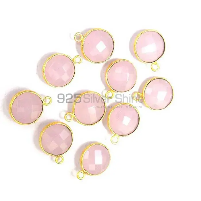 Rose Quartz Round Gemstone Single Bail Bezel Sterling Silver Gold Vermeil Connector 925GC163_2
