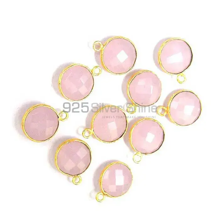 Rose Quartz Round Gemstone Single Bail Bezel Sterling Silver Gold Vermeil Connector 925GC163_3