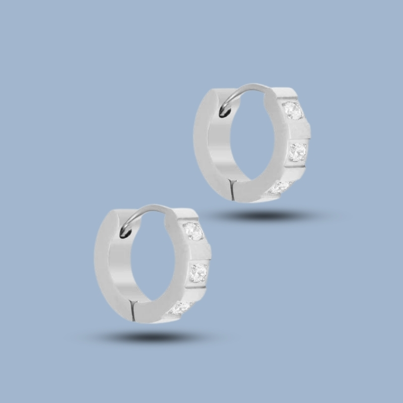 Rthree Stone Square 925 Sterling Silver Ruthenium Hoop Earring 925She123_0