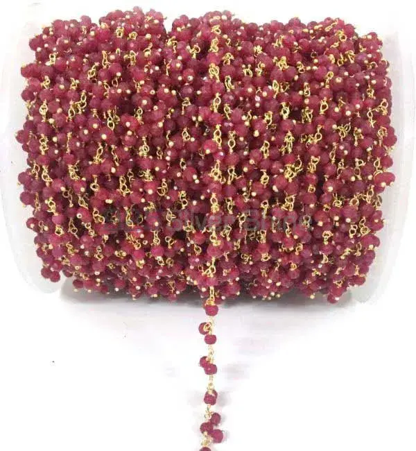 Ruby Gemstone Rosary Chain. "Wire Wrapped 1 Feet Roll Chain" 925RC223_0