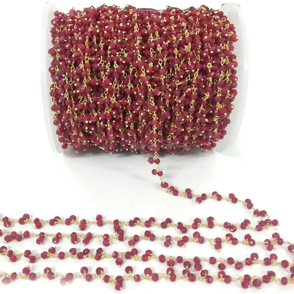 Ruby Gemstone Rosary Chain. "Wire Wrapped 1 Feet Roll Chain" 925RC223_1