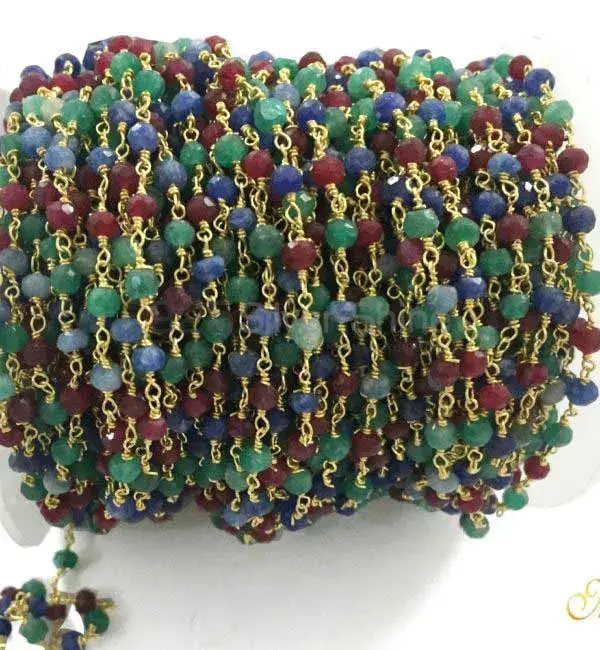 Ruby Zoisite Gemstone Rosary Chain. "Wire Wrapped 1 Feet Roll Chain" 925RC226_0