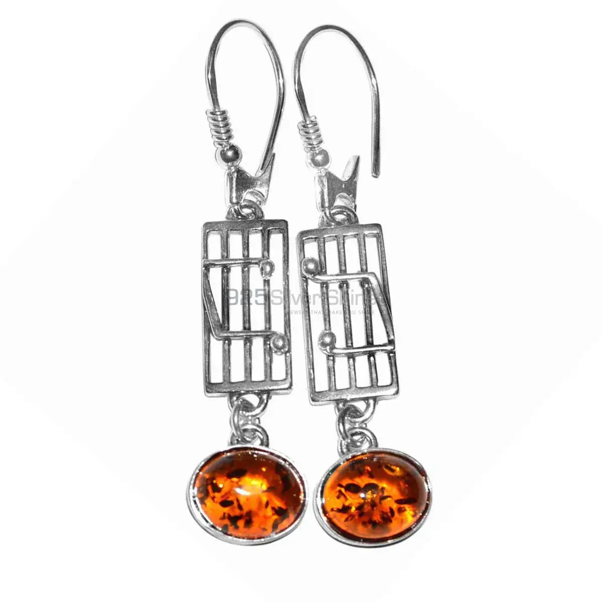 Semi Precious Amber Gemstone Earrings In 925 Sterling Silver Jewelry 925SE2922