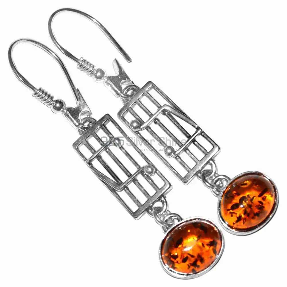 Semi Precious Amber Gemstone Earrings In 925 Sterling Silver Jewelry 925SE2922_0
