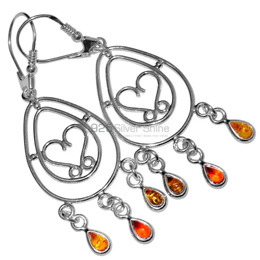 Semi Precious Amber Gemstone Earrings In 925 Sterling Silver Jewelry 925SE2919_0
