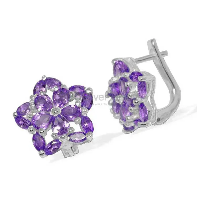 Semi Precious Amethyst Gemstone Earrings In 925 Sterling Silver Jewelry 925SE895_1