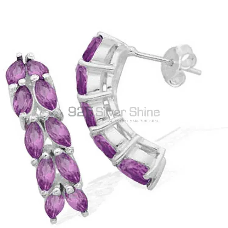 Semi Precious Amethyst Gemstone Earrings In 925 Sterling Silver Jewelry 925SE965_0