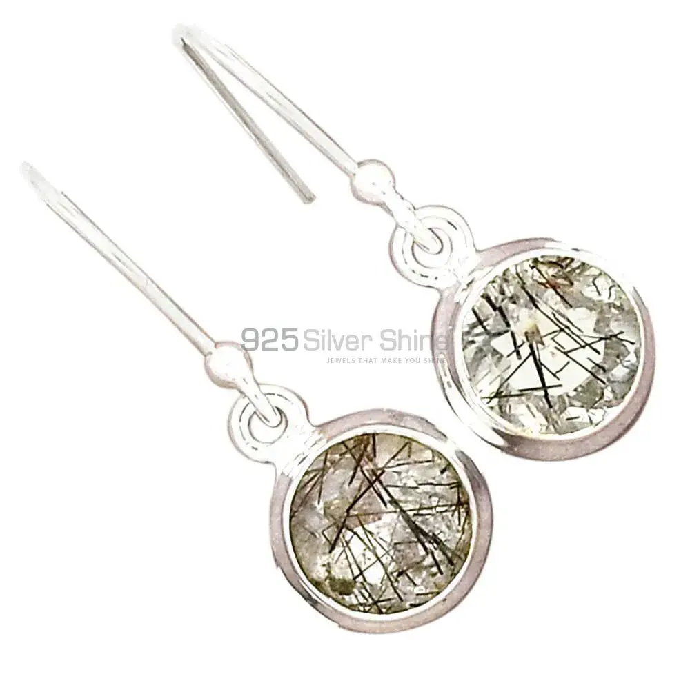 Semi Precious Black Rutile Gemstone Earrings In 925 Sterling Silver 925SE2723_2