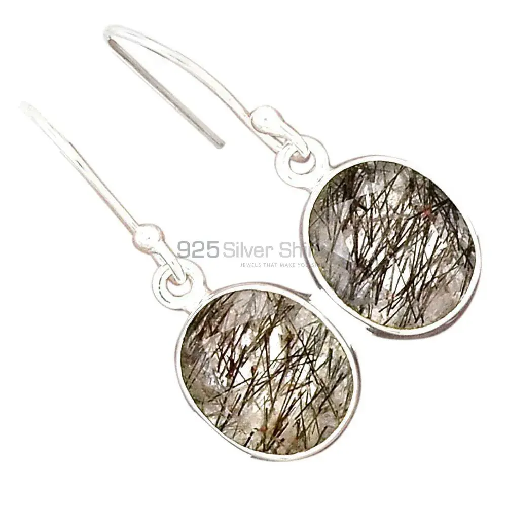 Semi Precious Black Rutile Gemstone Earrings In 925 Sterling Silver 925SE2723_5