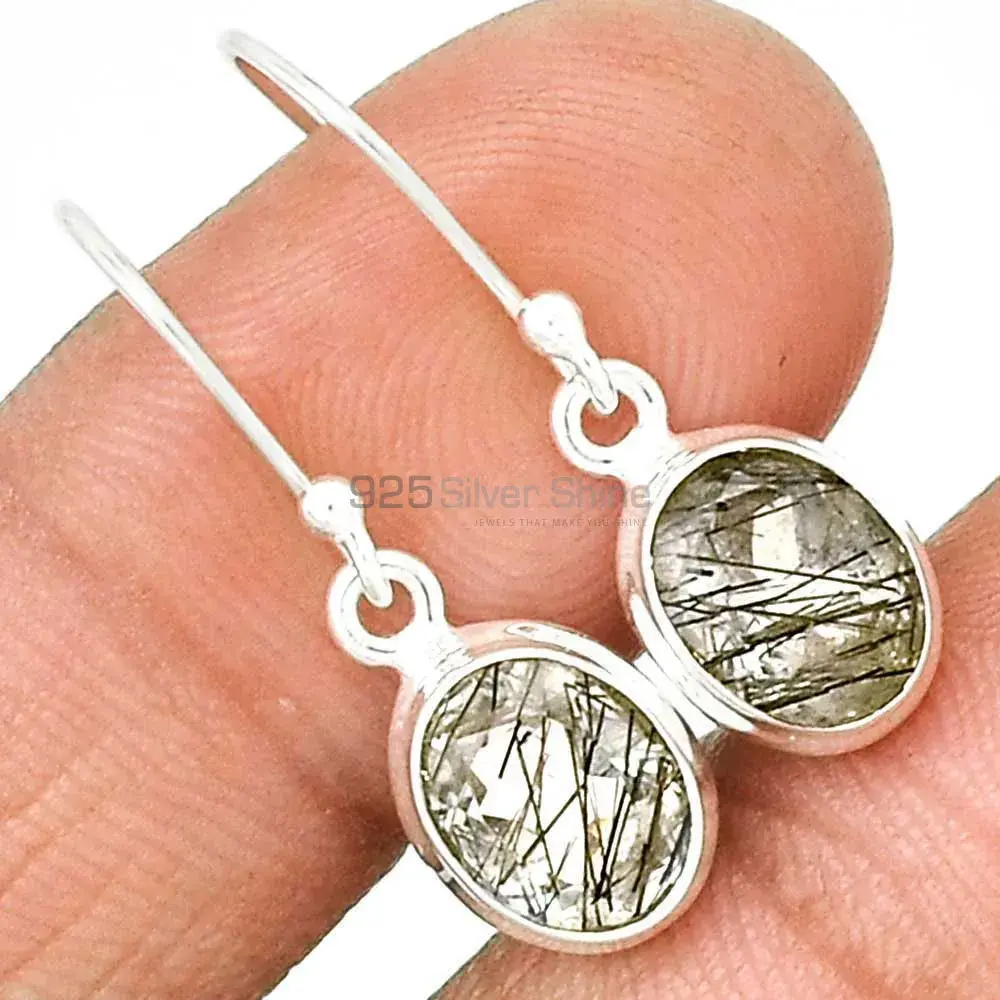 Semi Precious Black Rutile Gemstone Earrings In 925 Sterling Silver 925SE2723_6