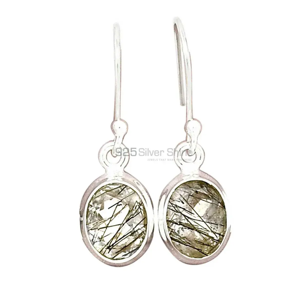Semi Precious Black Rutile Gemstone Earrings In 925 Sterling Silver 925SE2723_7