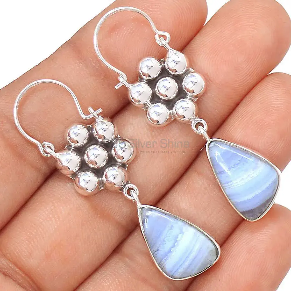 Blue Lace Agate Gemstone Earrings In 925 Sterling Silver Jewelry 925SE3083_1