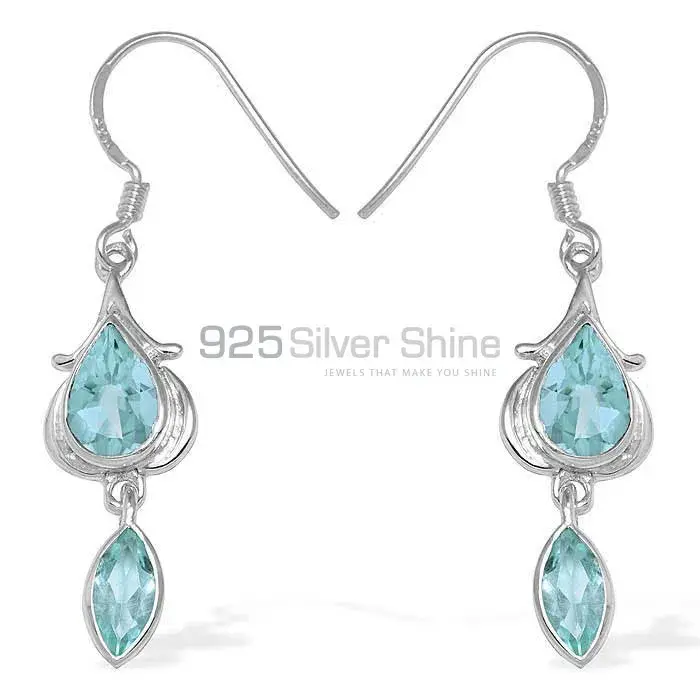 Semi Precious Blue Topaz Gemstone Earrings In 925 Sterling Silver 925SE1099_0