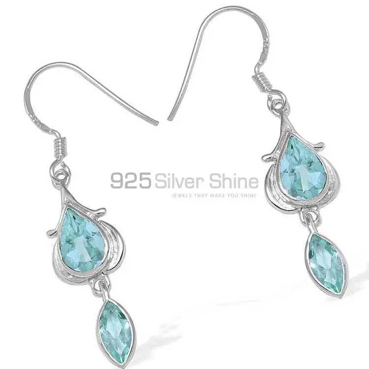 Semi Precious Blue Topaz Gemstone Earrings In 925 Sterling Silver 925SE1099_1
