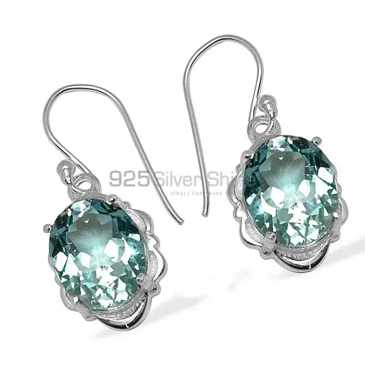 Semi Precious Blue Topaz Gemstone Earrings In Fine 925 Sterling Silver 925SE789_1