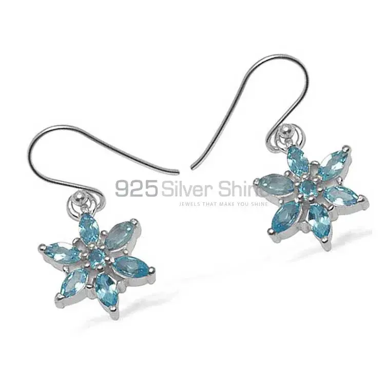 Semi Precious Blue Topaz Gemstone Earrings In Solid 925 Silver 925SE707_0