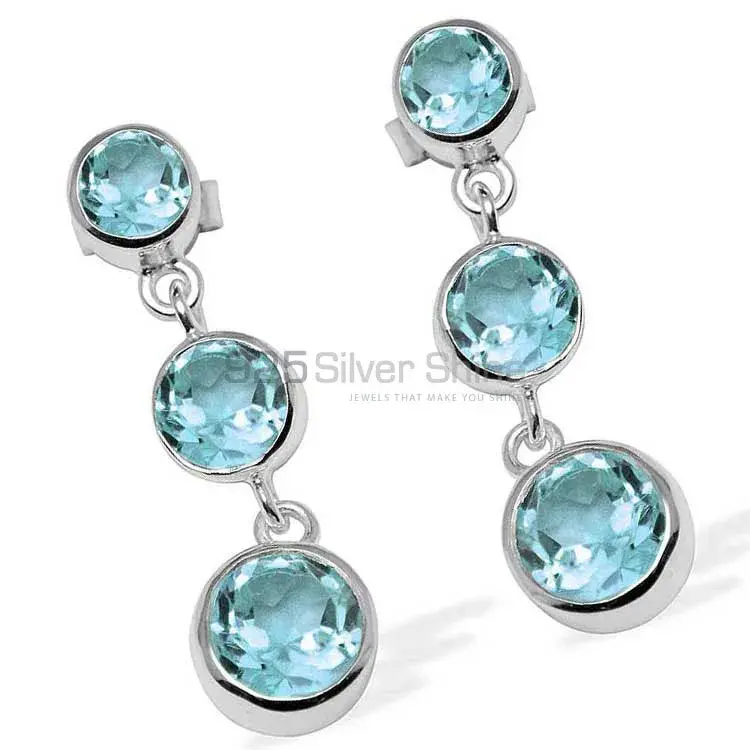 Semi Precious Blue Topaz Gemstone Earrings In 925 Sterling Silver Jewelry 925SE1123_1