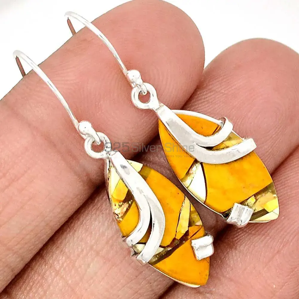 Brecciated Mookaite Jasper Gemstone Earrings In Fine 925 Sterling Silver 925SE2109_1