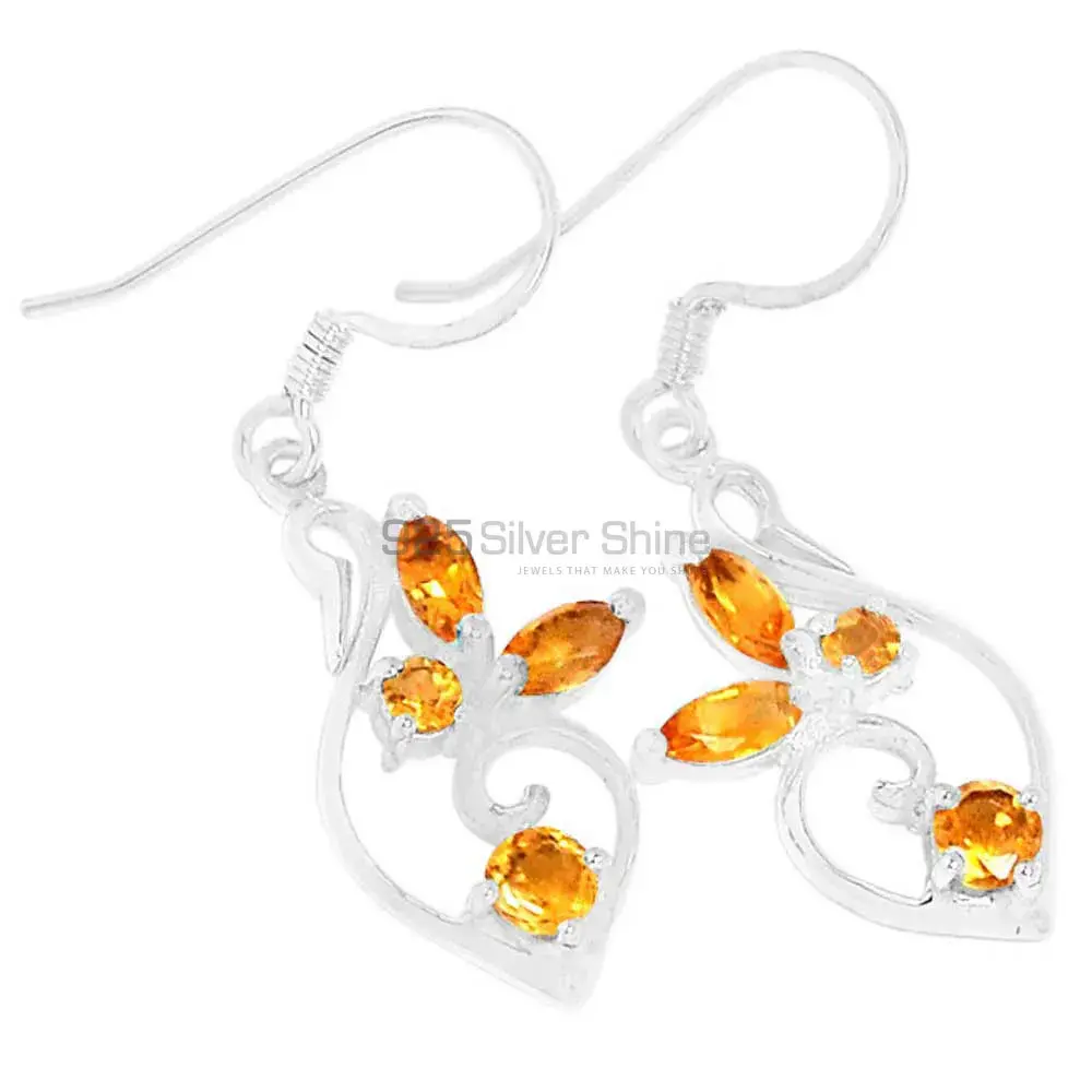 Semi Precious Citrine Gemstone Earrings In 925 Sterling Silver Jewelry 925SE418