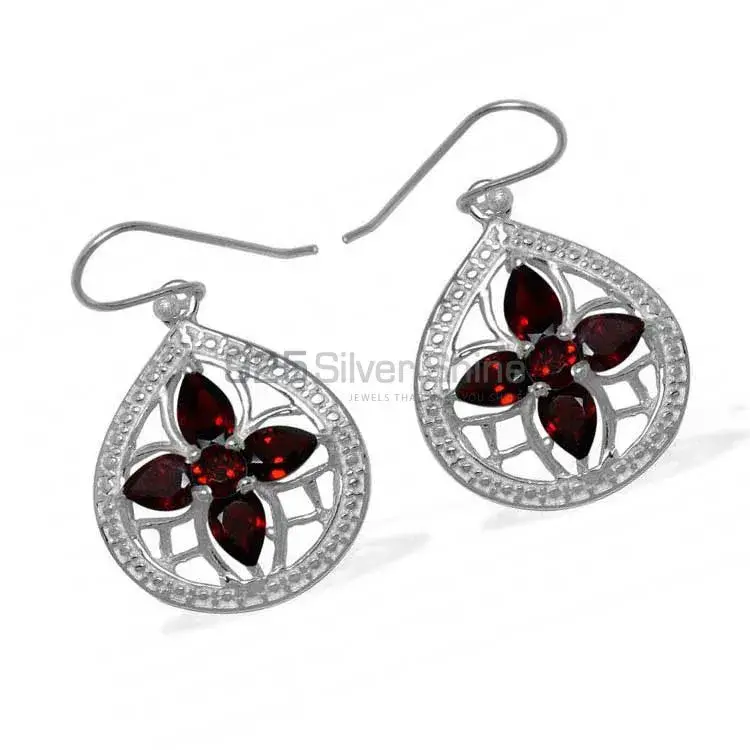 Semi Precious Garnet Gemstone Earrings In Fine 925 Sterling Silver 925SE947_1