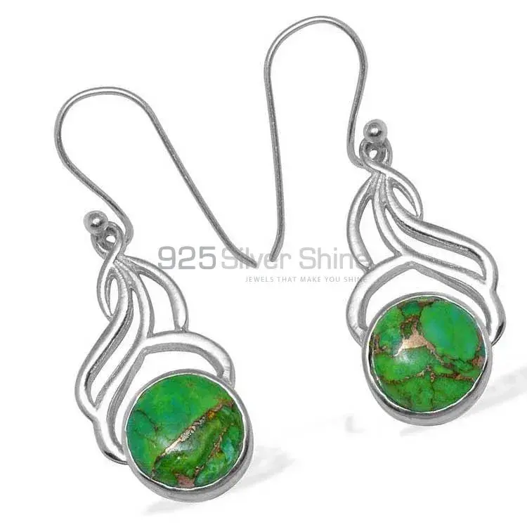 Green Copper Turquoise Gemstone Earrings In 925 Sterling Silver Jewelry 925SE810_0