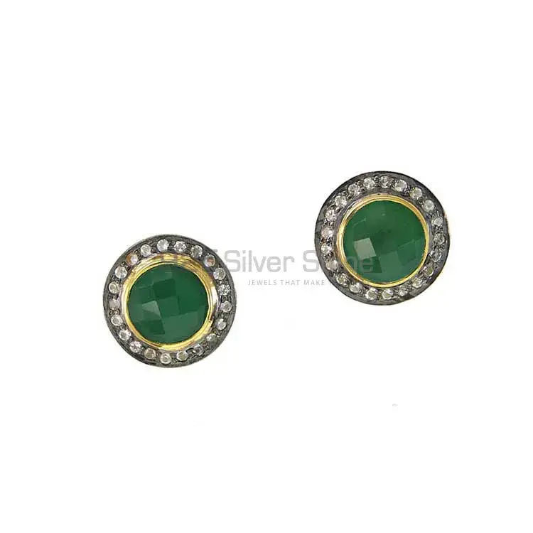 Semi Precious Green Onyx Gemstone Earrings In Solid 925 Silver 925SE2005_1