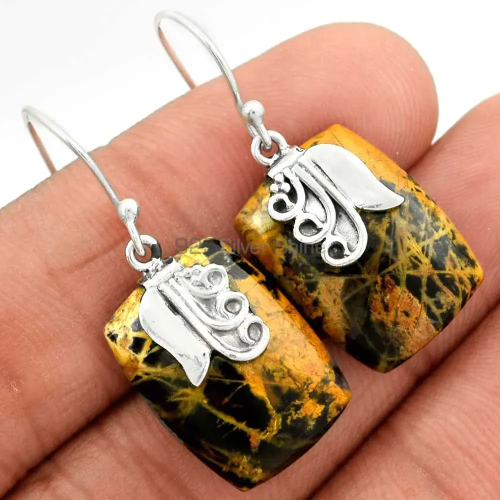 Semi Precious Jasper Gemstone Earrings In Fine 925 Sterling Silver 925SE2504_1