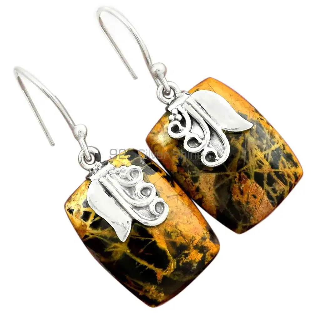 Semi Precious Jasper Gemstone Earrings In Fine 925 Sterling Silver 925SE2504_2