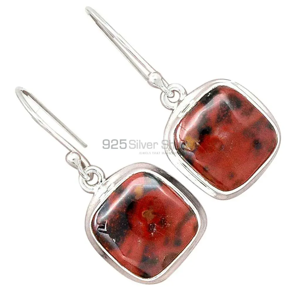 Semi Precious Mahogany Obsidian Gemstone Earrings In Solid 925 Silver 925SE2726_0