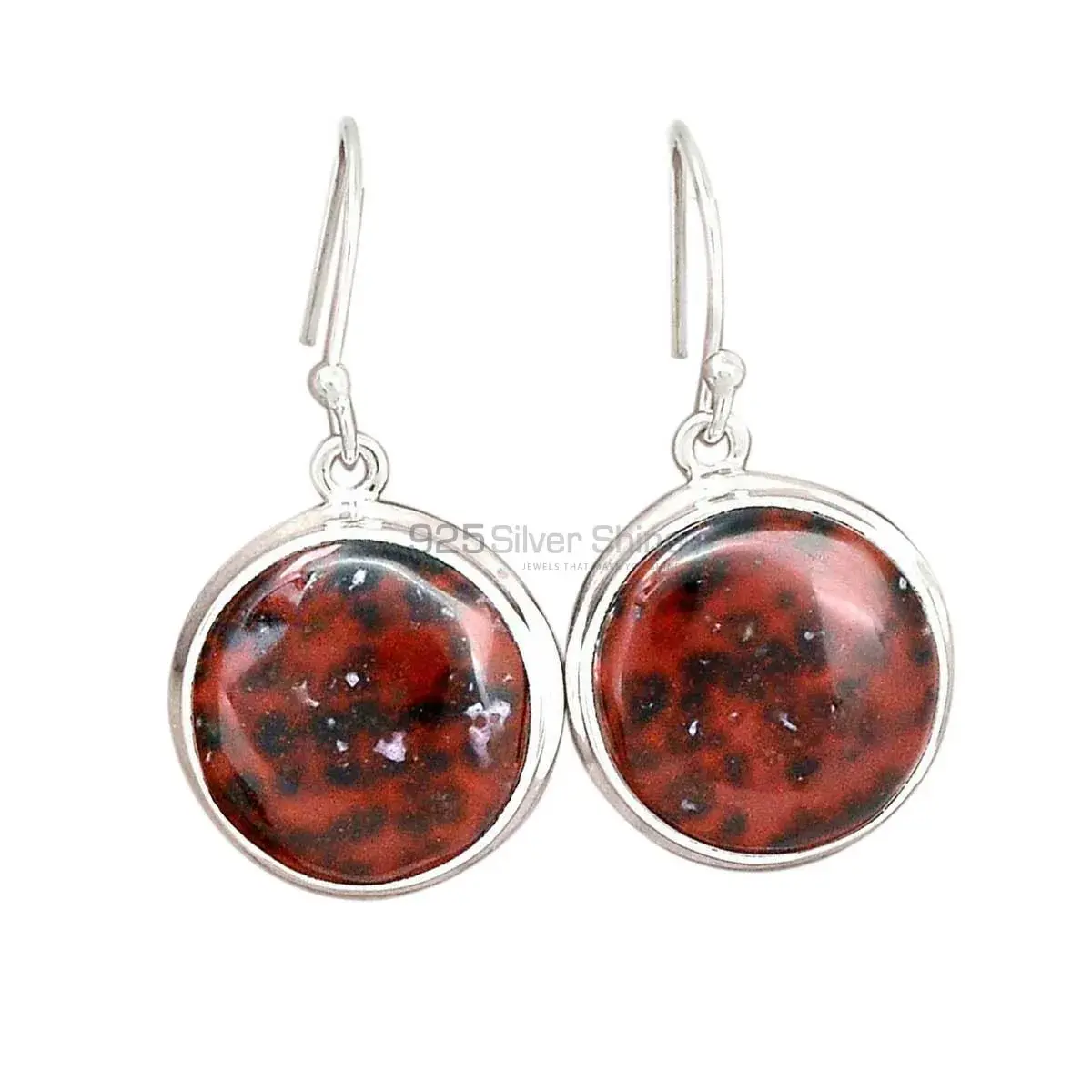 Semi Precious Mahogany Obsidian Gemstone Earrings In Solid 925 Silver 925SE2726_1