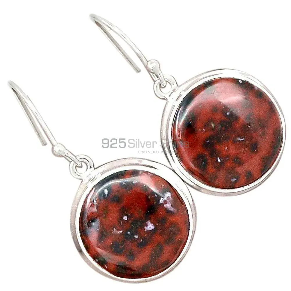 Semi Precious Mahogany Obsidian Gemstone Earrings In Solid 925 Silver 925SE2726_2
