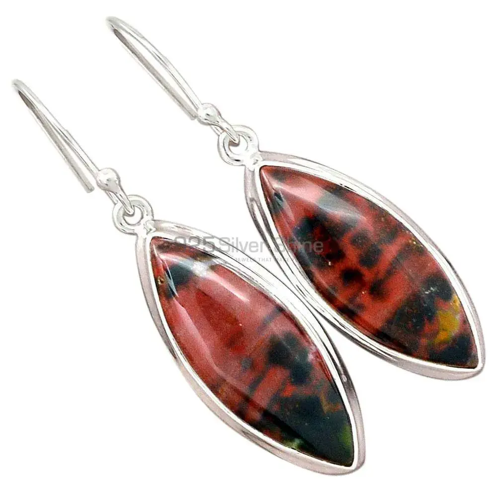 Semi Precious Mahogany Obsidian Gemstone Earrings In Solid 925 Silver 925SE2726_4