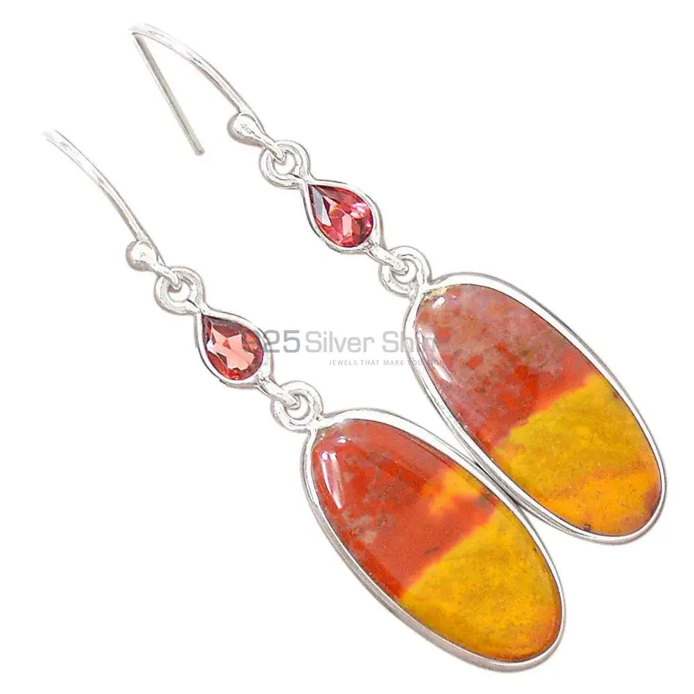 Semi Precious Mookaite, Garnet Gemstone Earrings In 925 Sterling Silver Jewelry 925SE2735_0