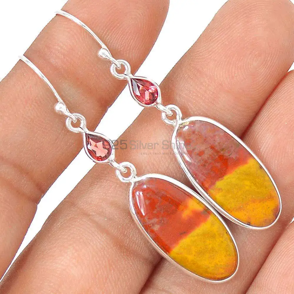 Semi Precious Mookaite, Garnet Gemstone Earrings In 925 Sterling Silver Jewelry 925SE2735_1