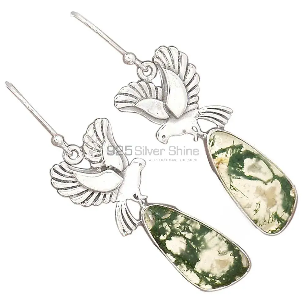 Semi Precious Moos Agate Gemstone Earrings In 925 Sterling Silver Jewelry 925SE2675_1