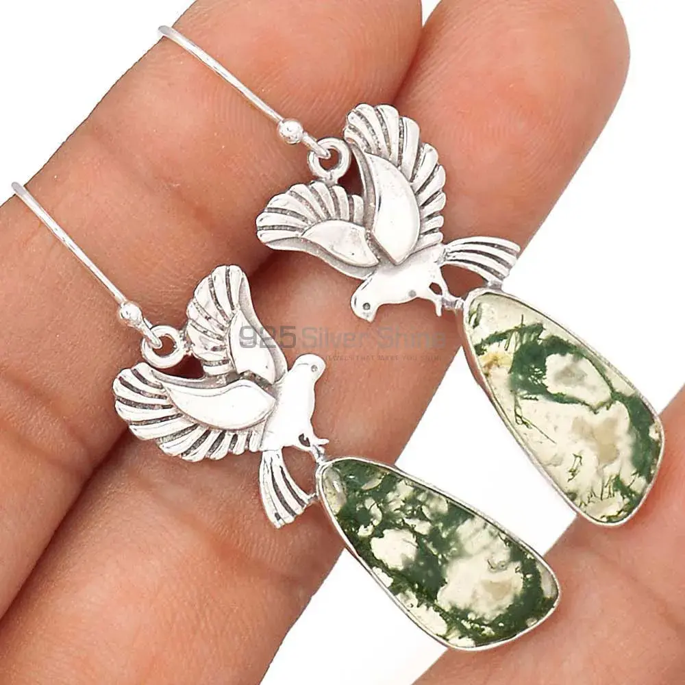 Semi Precious Moos Agate Gemstone Earrings In 925 Sterling Silver Jewelry 925SE2675_2