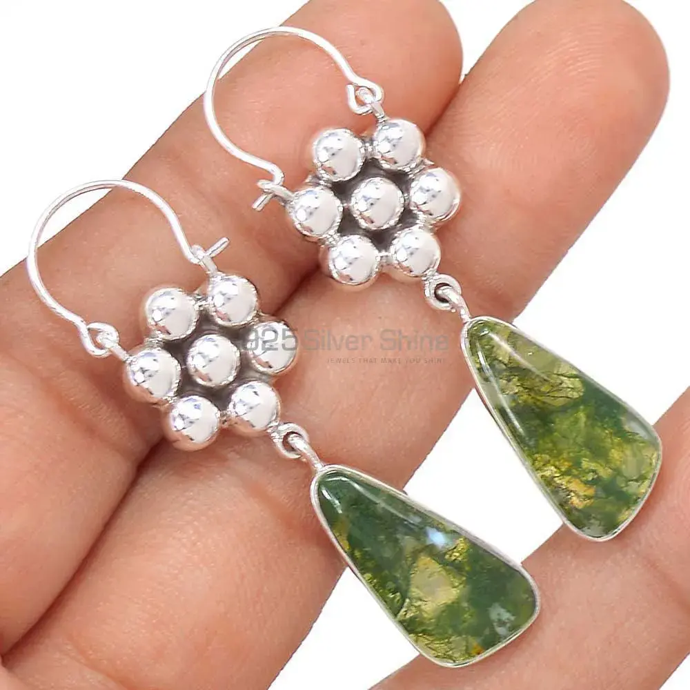 Moss Agate Gemstone Earrings In 925 Sterling Silver Jewelry 925SE3077_1