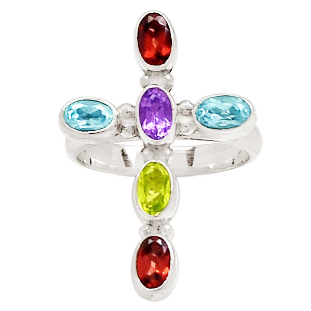 Semi Precious Multi Gemstone Rings In 925 Sterling Silver Jewelry 925SR1036