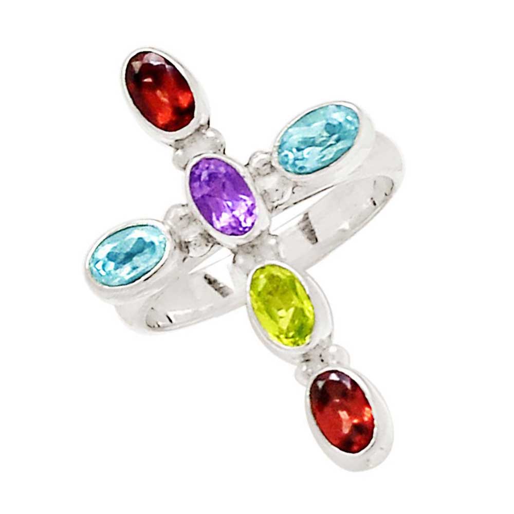 Semi Precious Multi Gemstone Rings In 925 Sterling Silver Jewelry 925SR1036_0