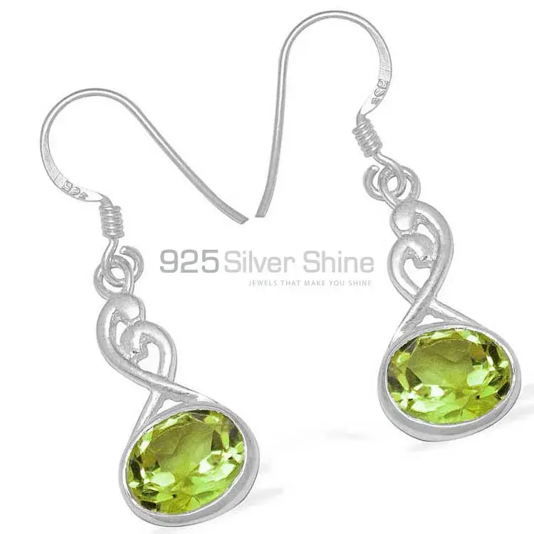 Semi Precious Peridot Gemstone Earrings In Fine 925 Sterling Silver 925SE1105_1