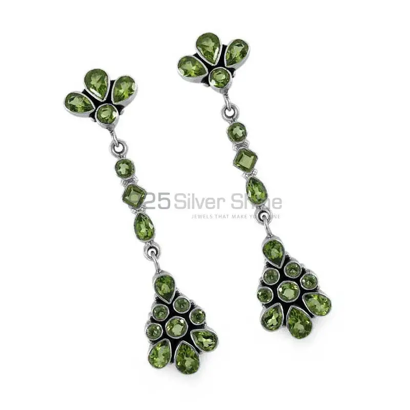 Semi Precious Peridot Gemstone Earrings In Solid 925 Silver 925SE1330_1