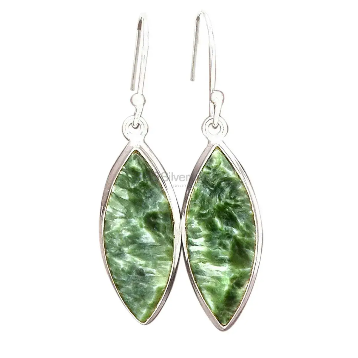 Semi Precious Seraphinite Gemstone Earrings In 925 Sterling Silver 925SE2577_2