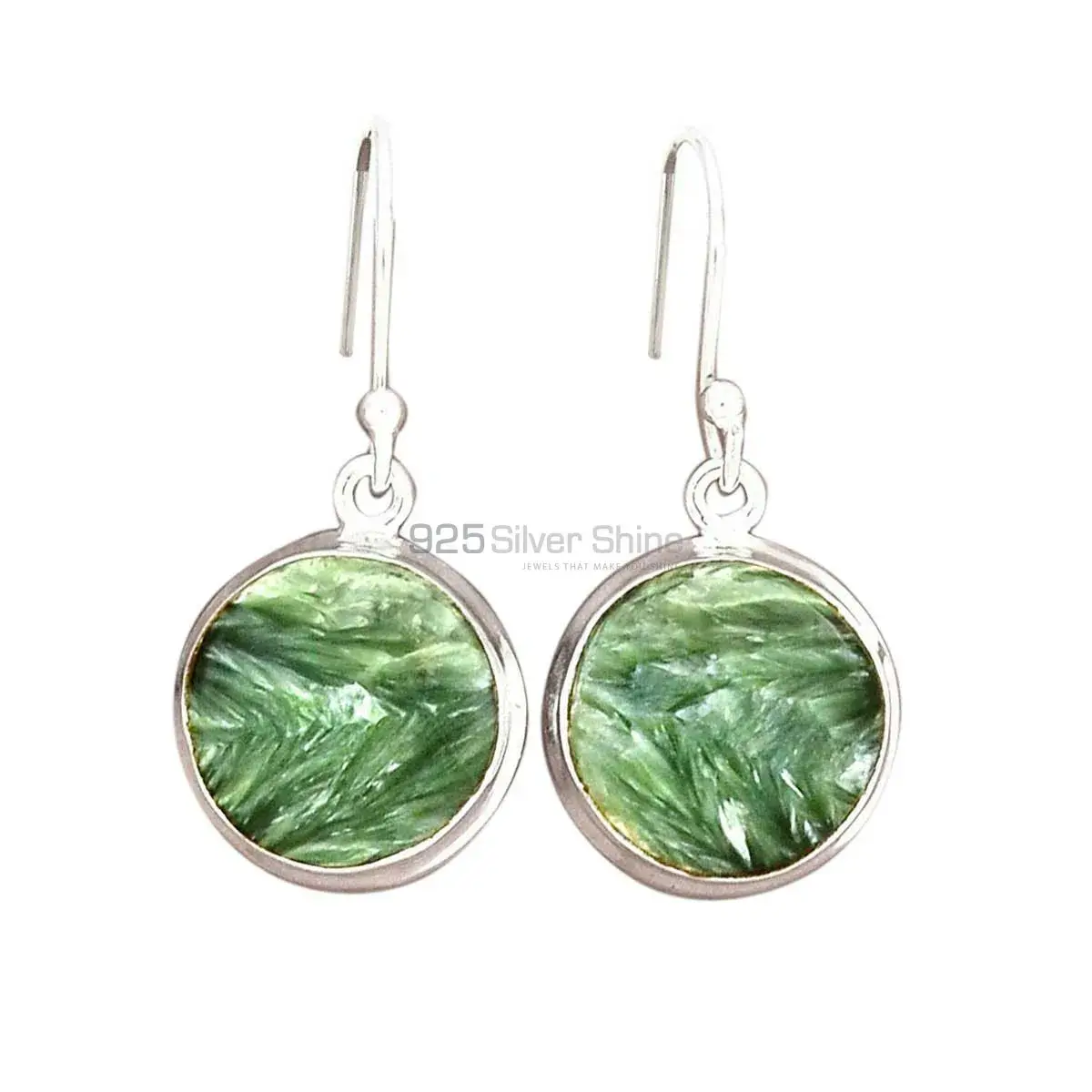 Semi Precious Seraphinite Gemstone Earrings In 925 Sterling Silver 925SE2577_3