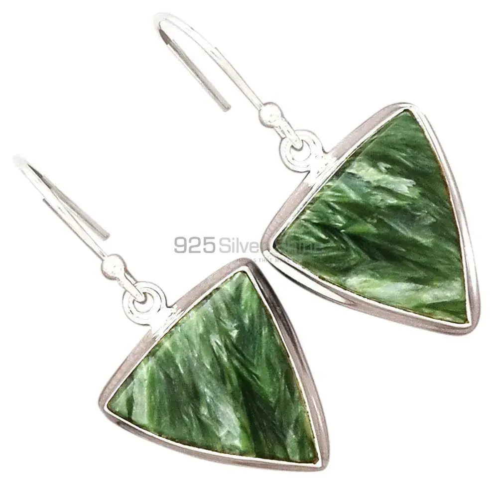 Semi Precious Seraphinite Gemstone Earrings In 925 Sterling Silver 925SE2577_7