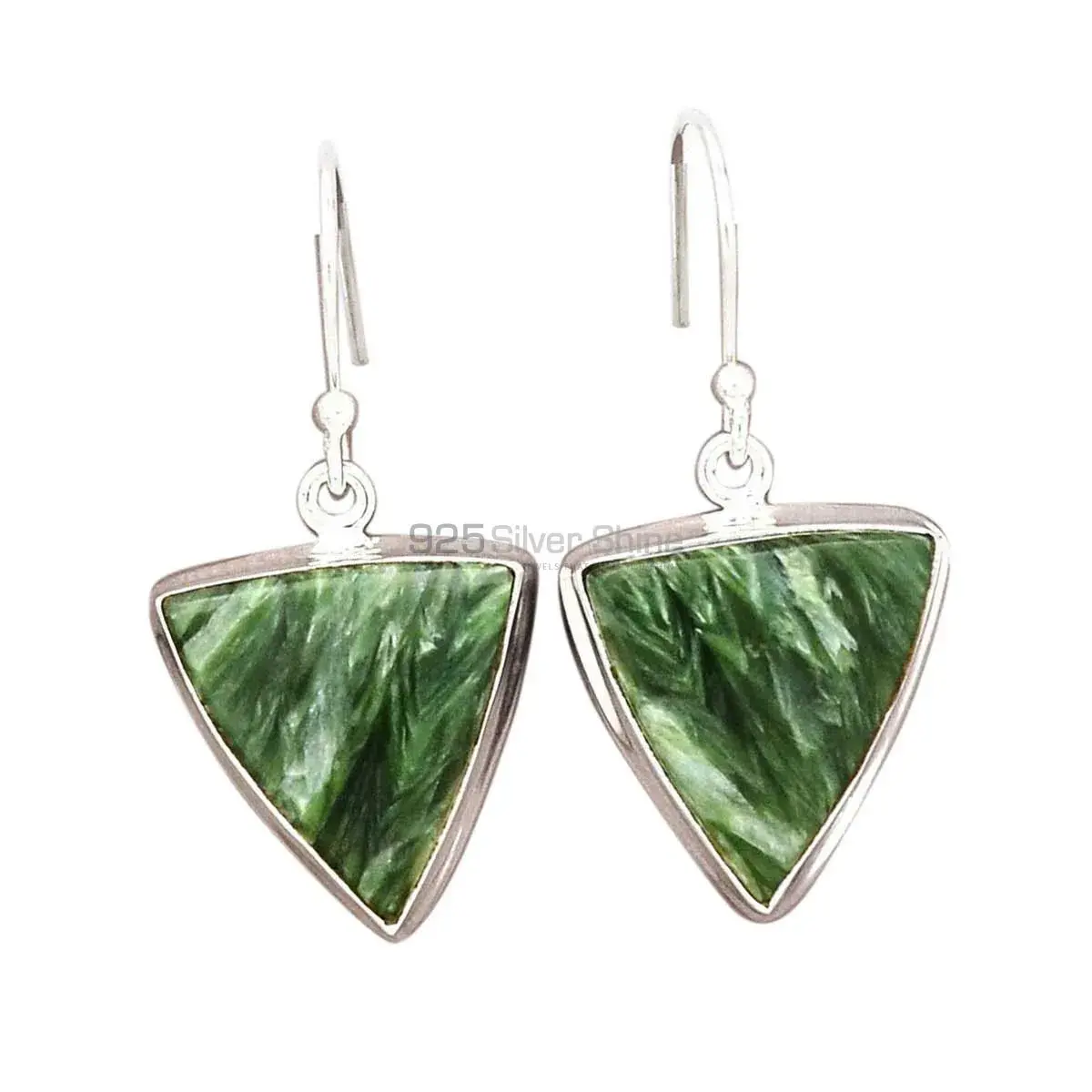 Semi Precious Seraphinite Gemstone Earrings In 925 Sterling Silver 925SE2577_8
